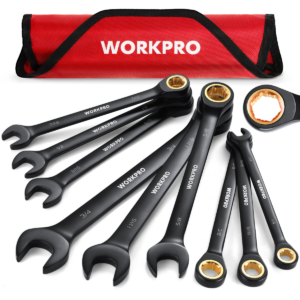 WORKPRO 9 Pcs Black Anti-Slip Ratcheting Combination Wrench Set, SAE 1/4"-3/4", 72-Teeth, Cr-V Constructed