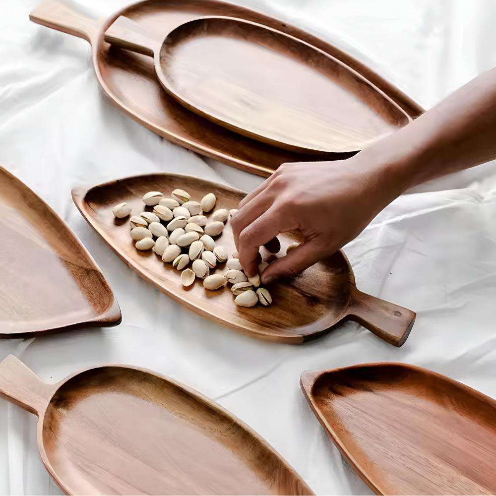 Serving Plate Leaf-Shaped Natural Wood - Image 2