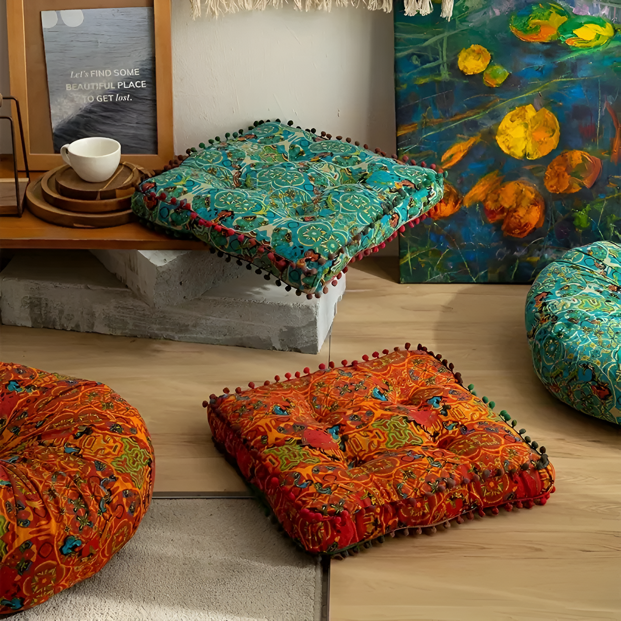 Floor Cushion Bohemian Embroidered Thick Cushioning & Durable Fabric - Image 4