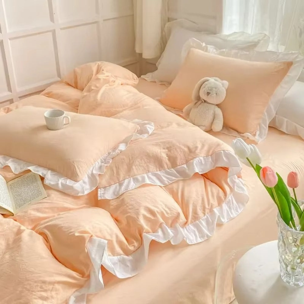 Duvet Cover Set Princess Ruffle Soft Washed Cotton - Image 6
