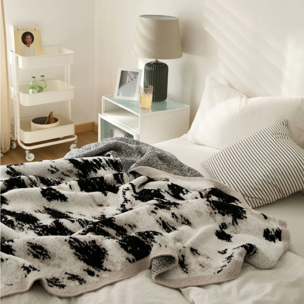 Fuzzy Knit Throw Blanket Cotton Microfiber Black & White - Image 5