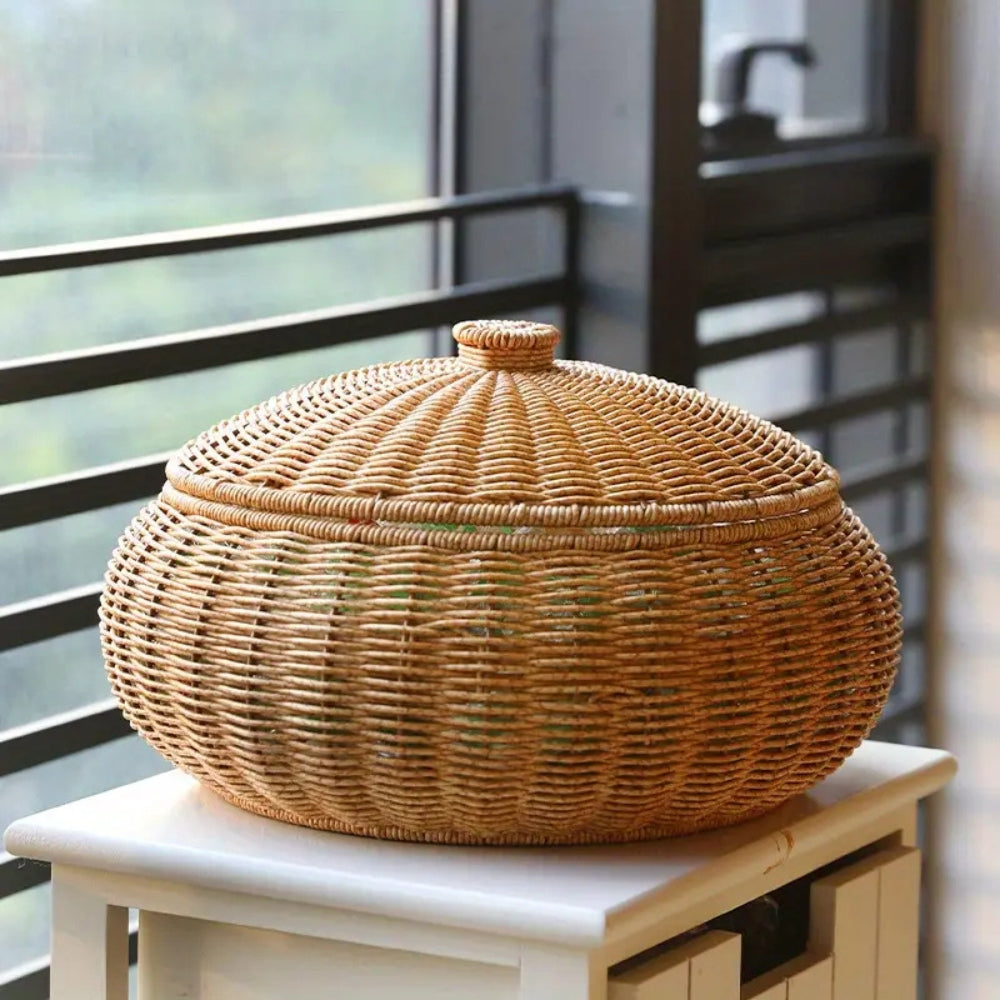 Storage Basket Handcrafted Rattan Dome Lid - Image 6