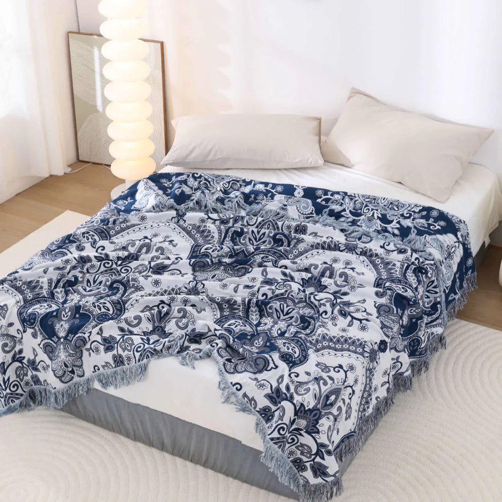Cotton Blanket Breathable Paisley & Tassel Machine Washable - Image 2