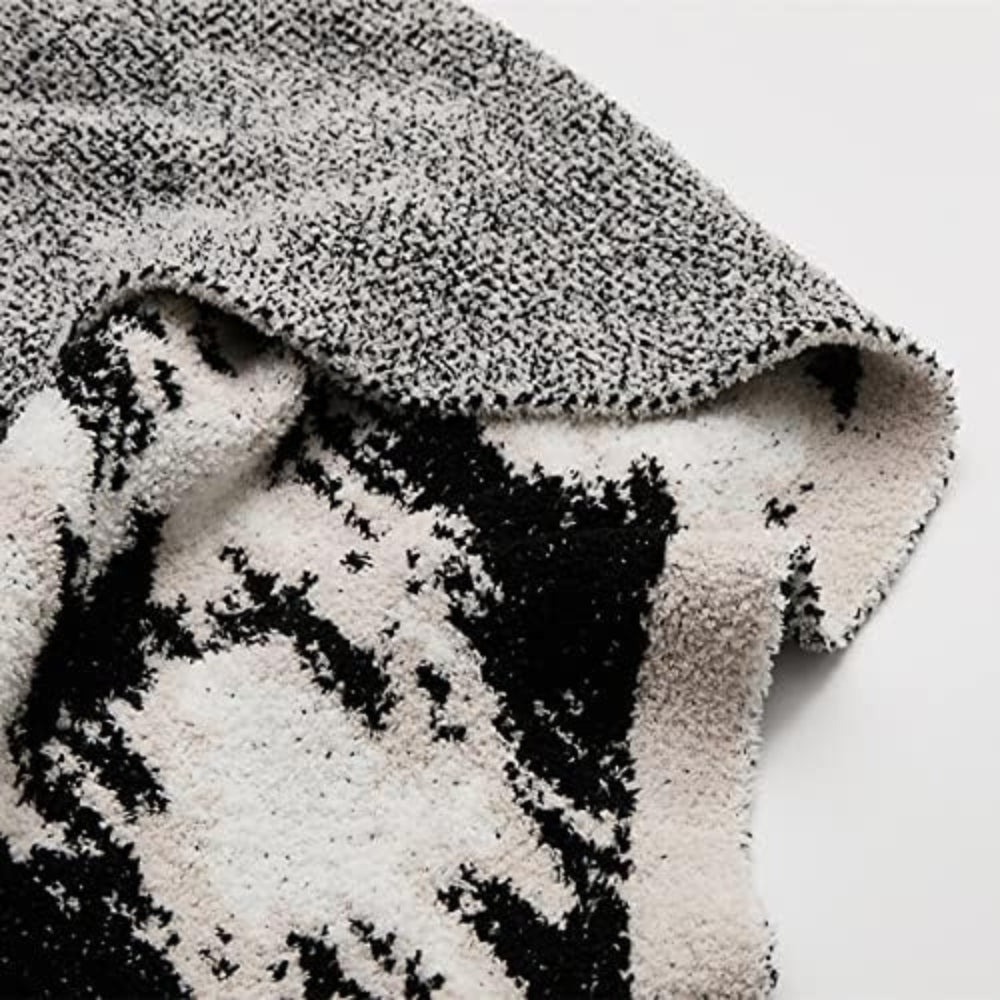 Fuzzy Knit Throw Blanket Cotton Microfiber Black & White - Image 6