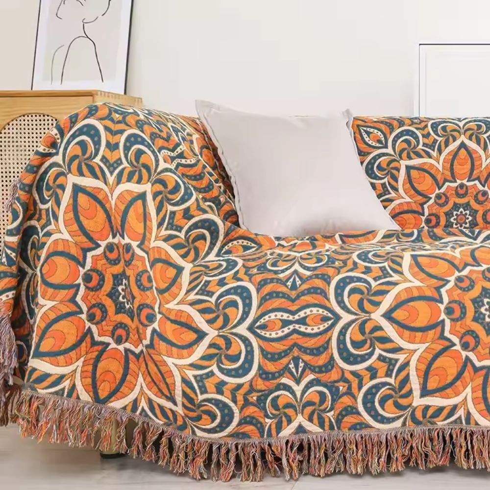 Cotton Throw Blanket Woven Mandala Oversized - Image 5
