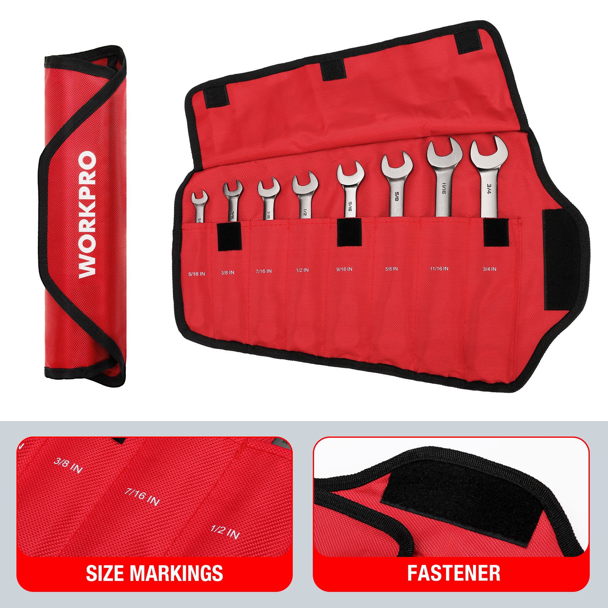 WORKPRO 8 Pcs Flex-Head Ratcheting Combination Wrench Set with Organizer Bag, SAE - Image 8