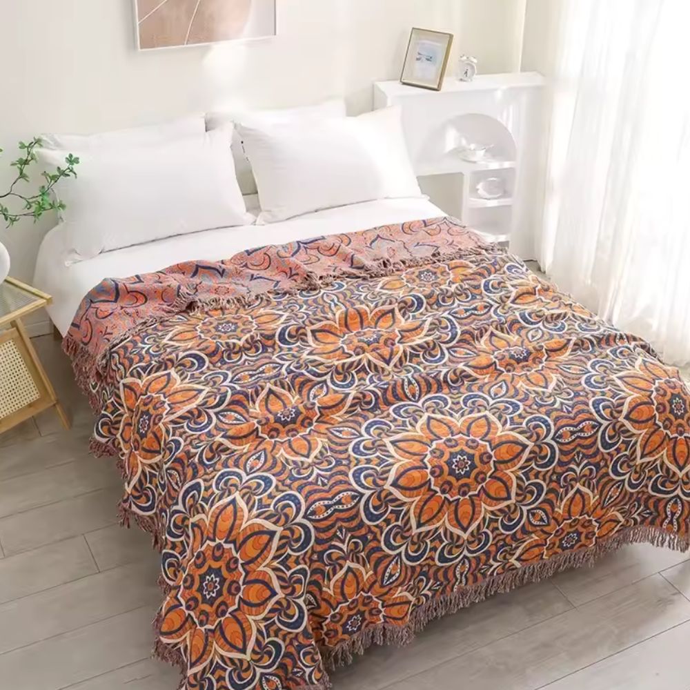 Cotton Throw Blanket Woven Mandala Oversized - Image 4
