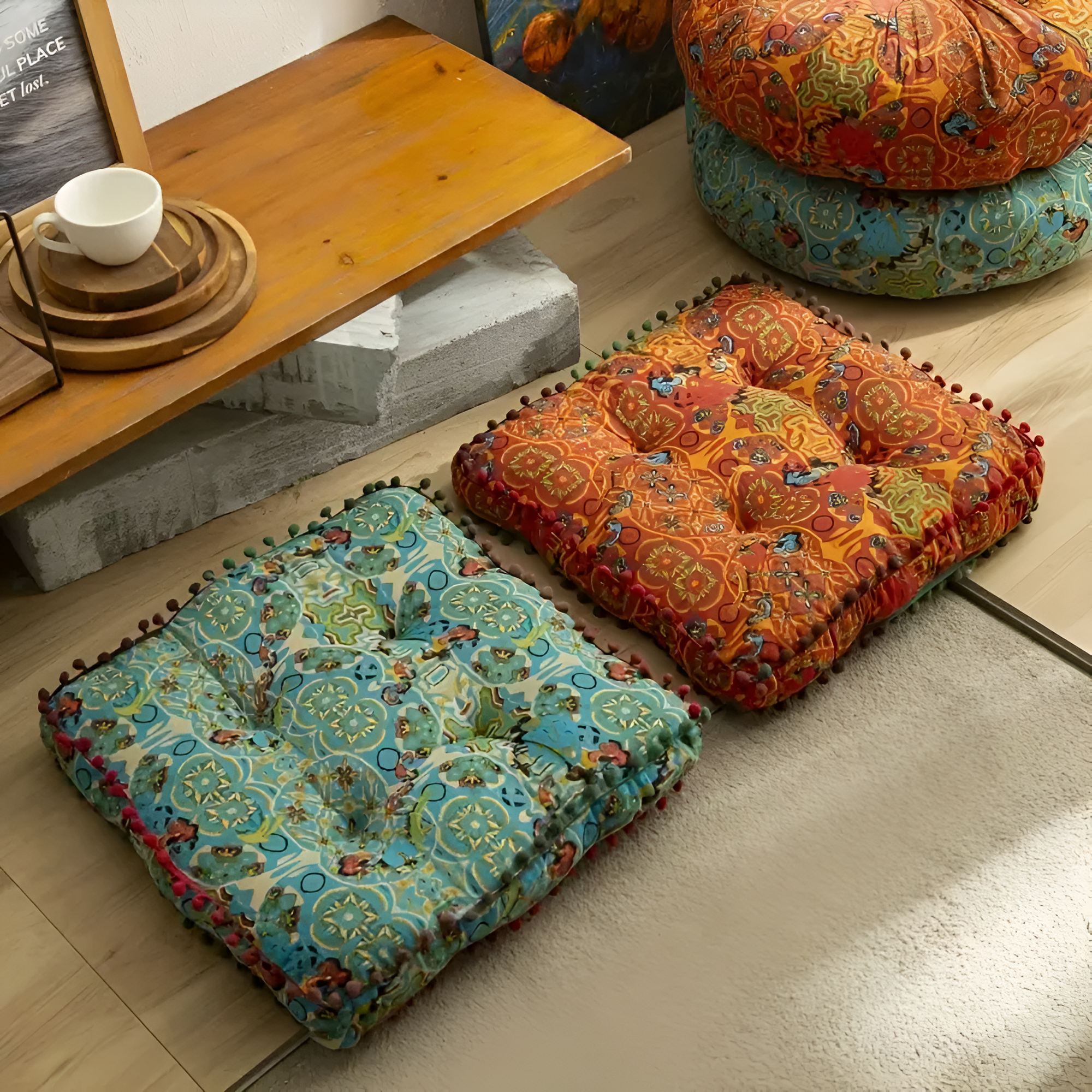 Floor Cushion Bohemian Embroidered Thick Cushioning & Durable Fabric - Image 7