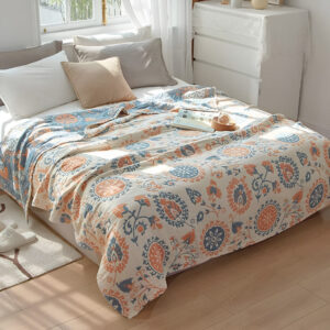 Reversible Cotton Blanket Organic Breathable Machine Washable