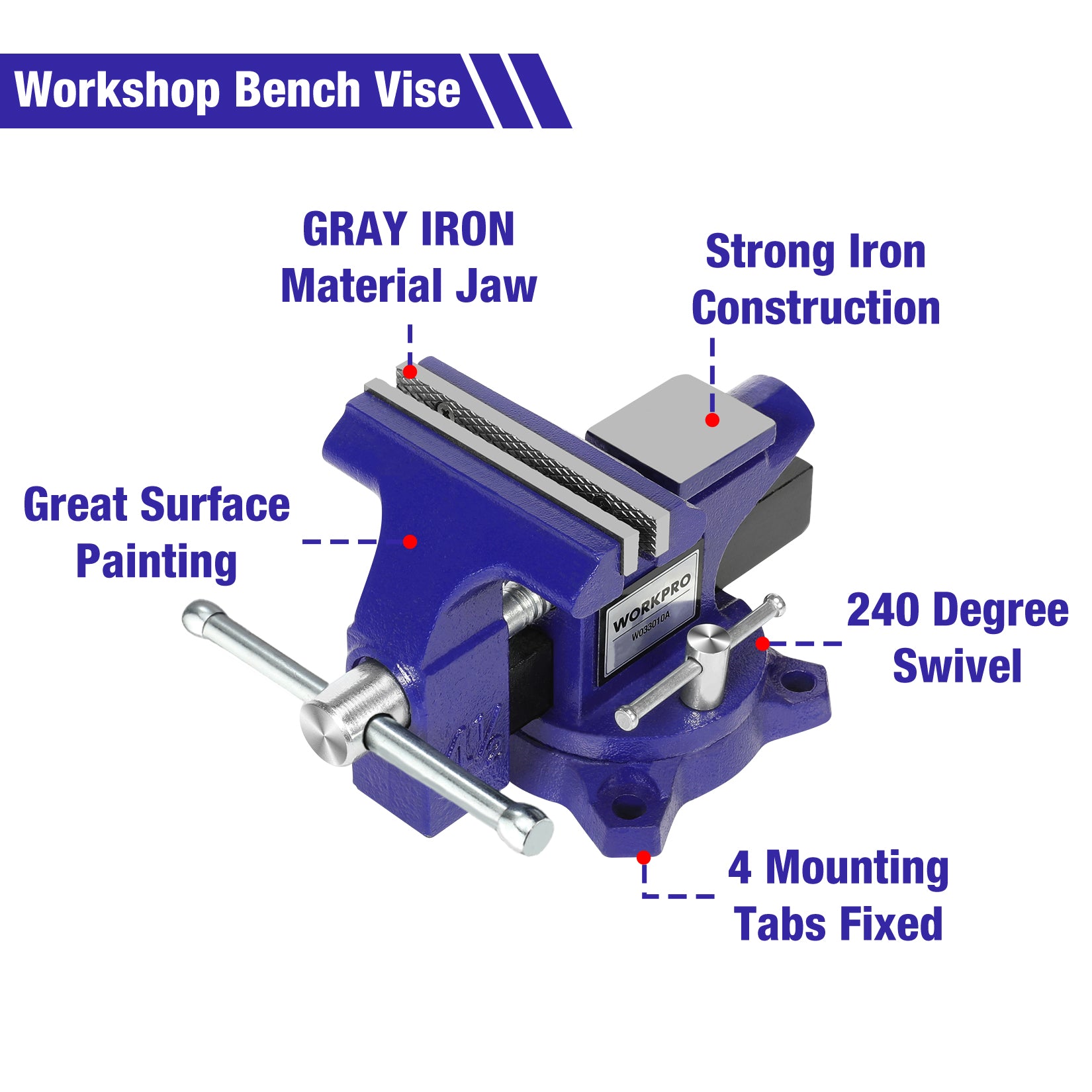 WORKPRO Bench Vise 4-1/2" Vice for Workbench - Image 6