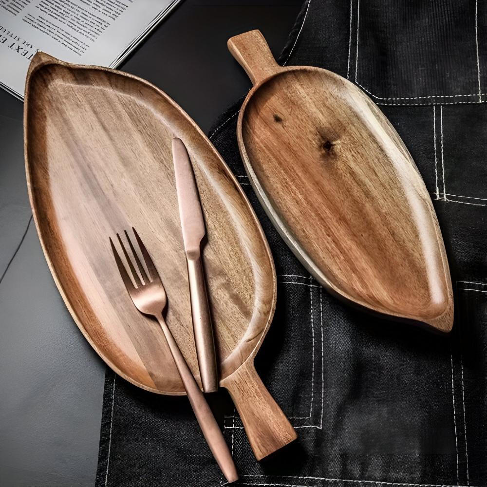 Serving Plate Leaf-Shaped Natural Wood - Image 5