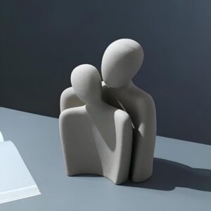 Ceramic Sculpture Couple Embrace Grey Finish