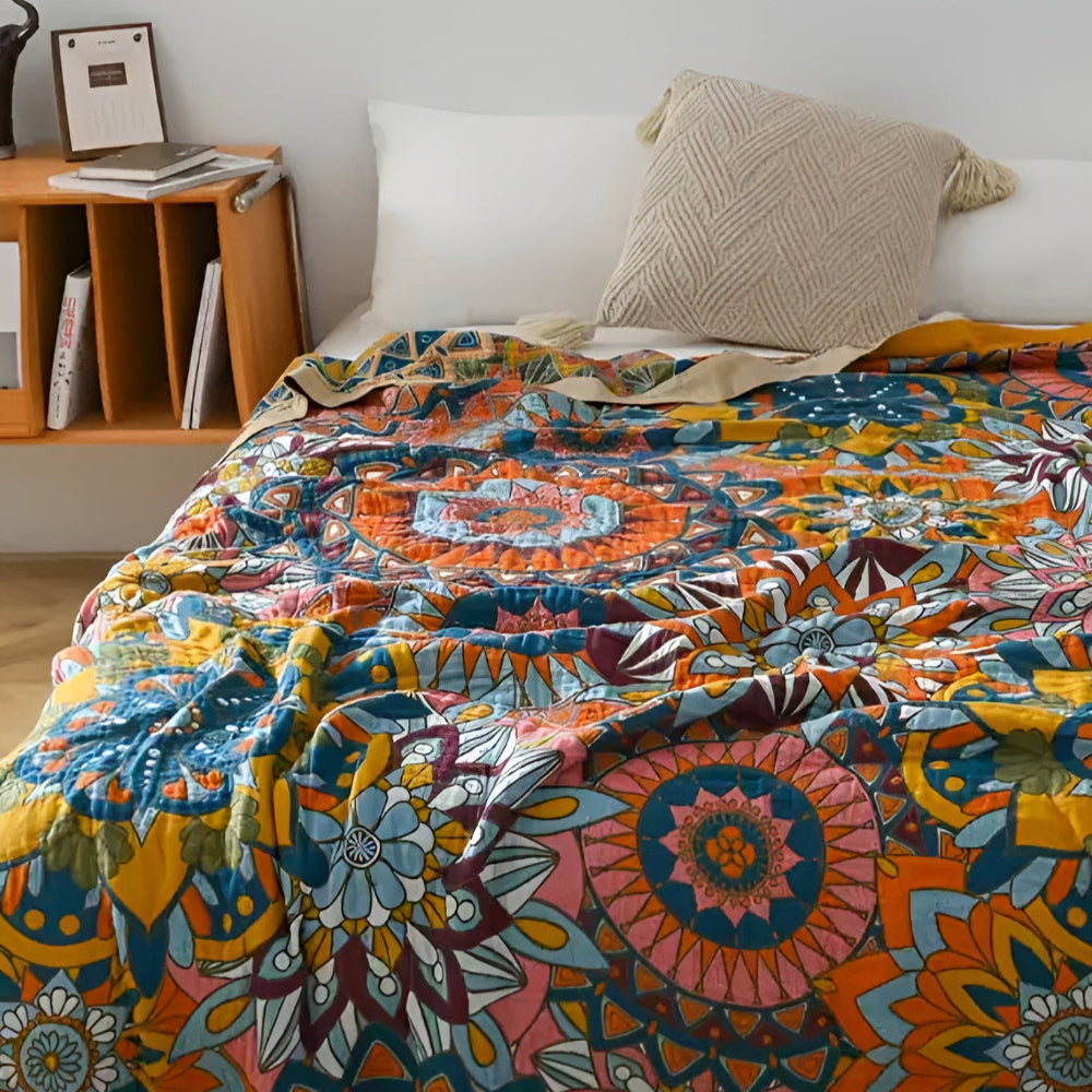 Cotton Blanket All-Season Double Layer Floral Jacquard - Image 3