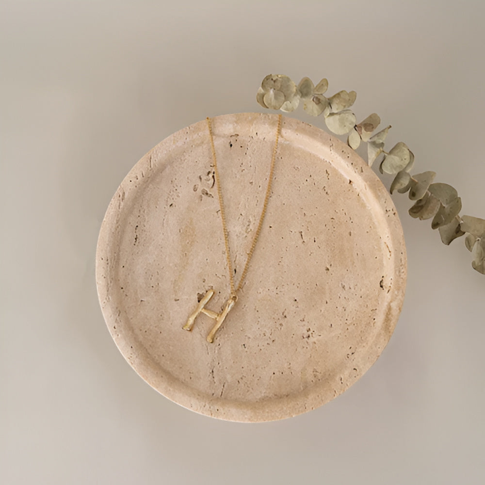 Vanity Tray Natural Travertine Oval & Circle - Image 2