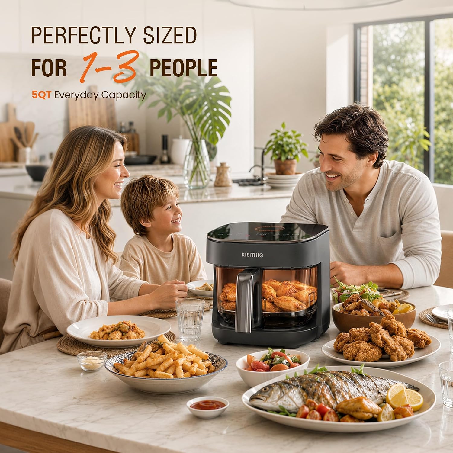 Kismile 8-in-1 AeroLucen 5 QT Glass Air Fryer with Clear Borosilicate Glass Basket AF9310 - Image 3