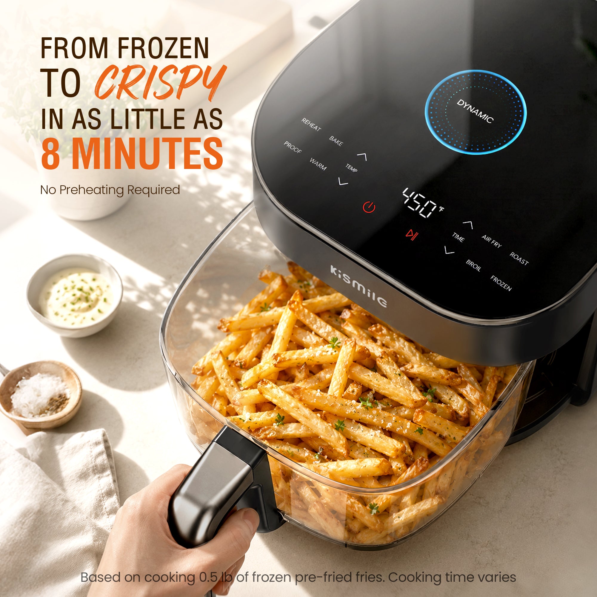 Kismile 8-in-1 AeroLucen 5 QT Glass Air Fryer with Clear Borosilicate Glass Basket AF9310 - Image 5