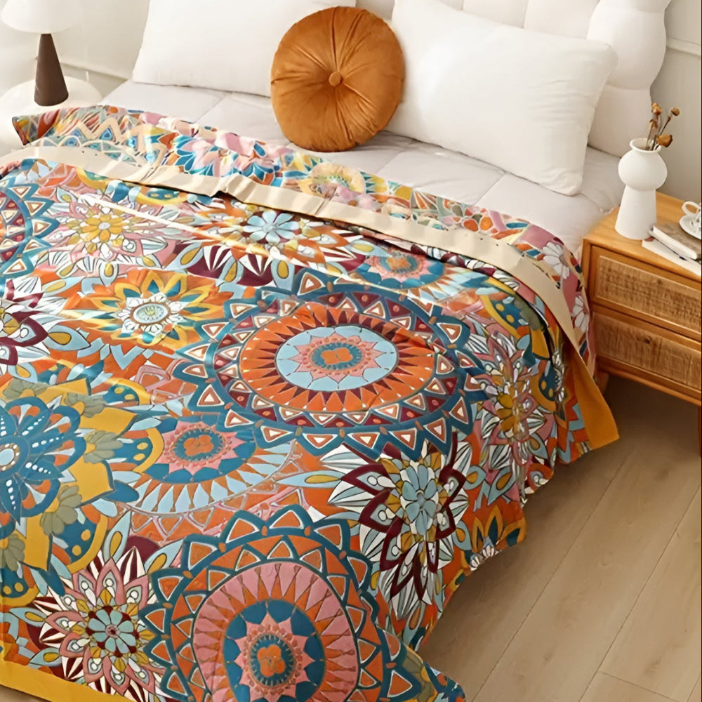 Cotton Blanket All-Season Double Layer Floral Jacquard - Image 4