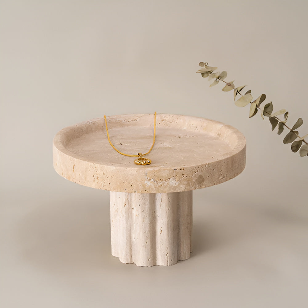 Vanity Tray Natural Travertine Oval & Circle - Image 3