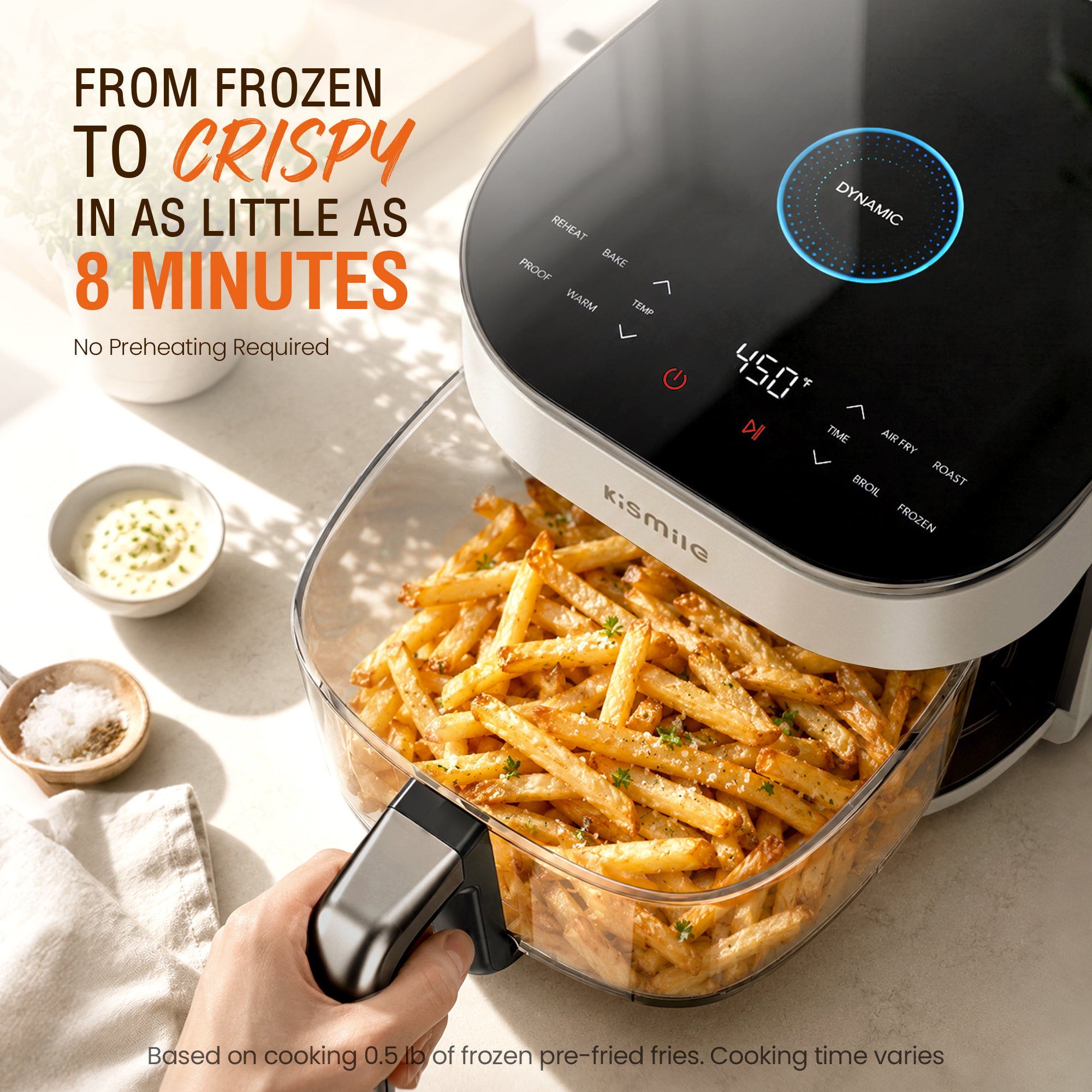 Kismile 8-in-1 AeroLucen 5 QT Glass Air Fryer with Clear Borosilicate Glass Basket AF9310 - Image 15