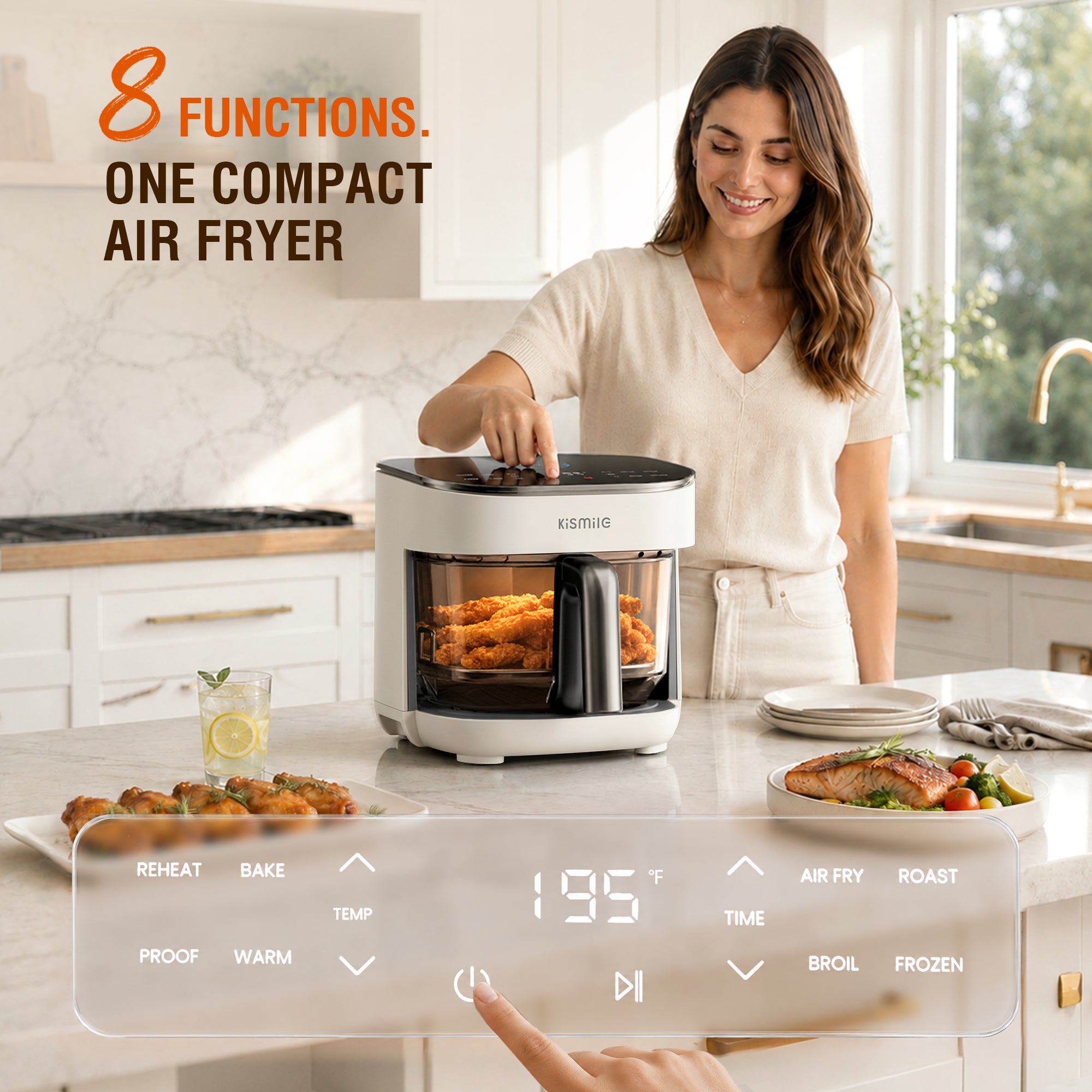 Kismile 8-in-1 AeroLucen 5 QT Glass Air Fryer with Clear Borosilicate Glass Basket AF9310 - Image 17