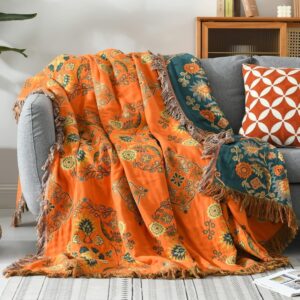 Throw Blanket Reversible Floral Cotton Gauze