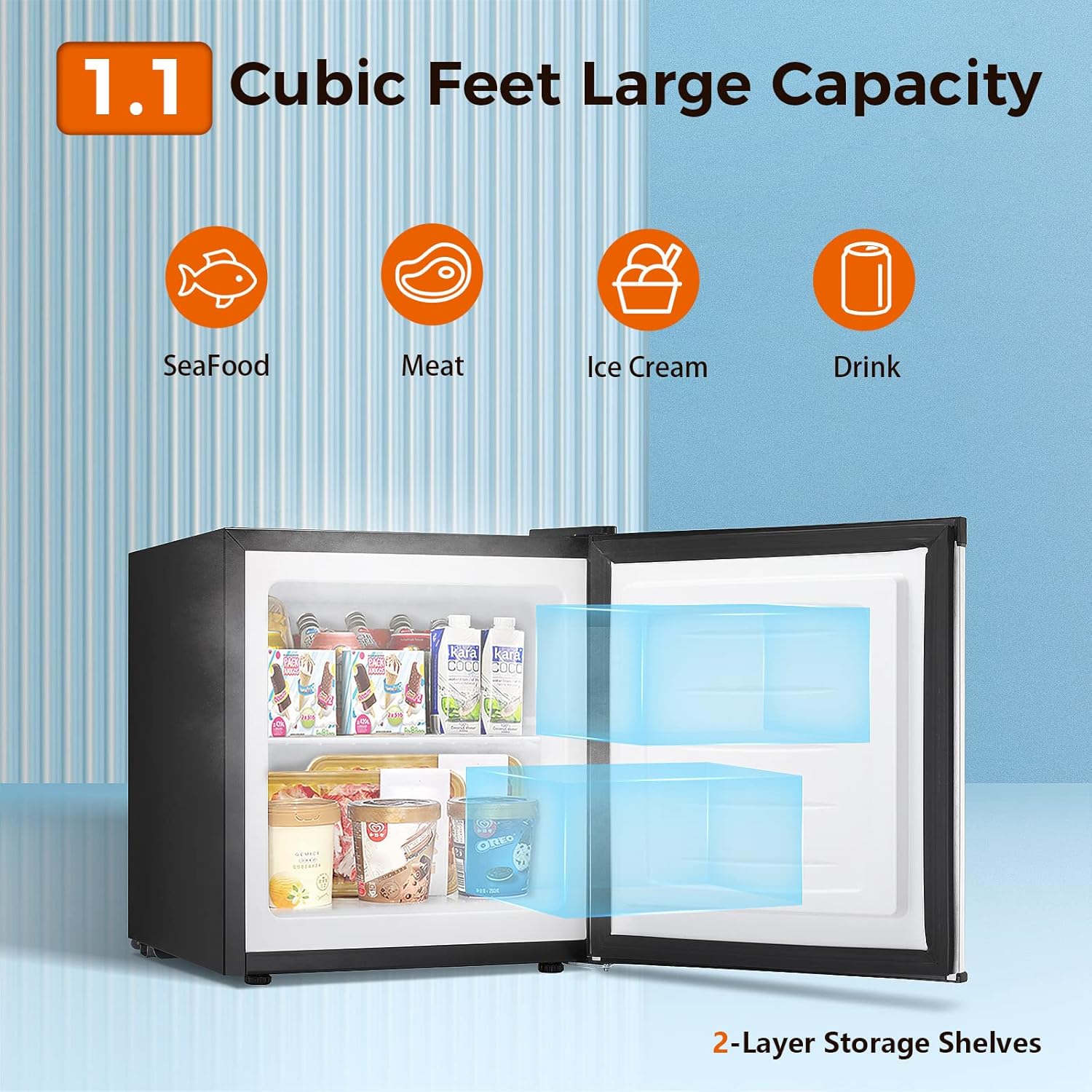 Kismile Mini Freezer,1.1 Cu.ft Upright Freezer with Reversible Single Door - Image 12