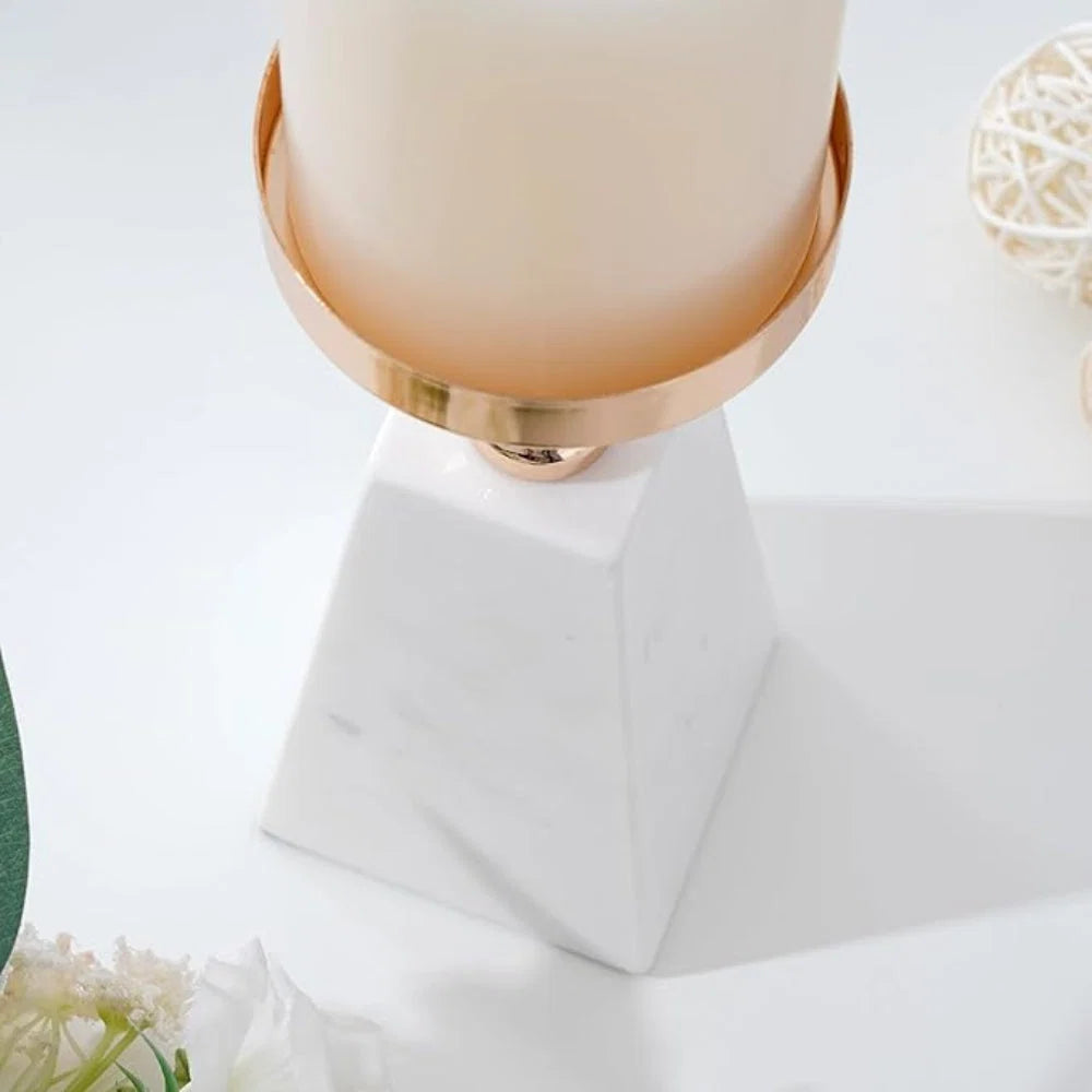 Candle Holder Marble Pyramid Gold Accent - Image 8