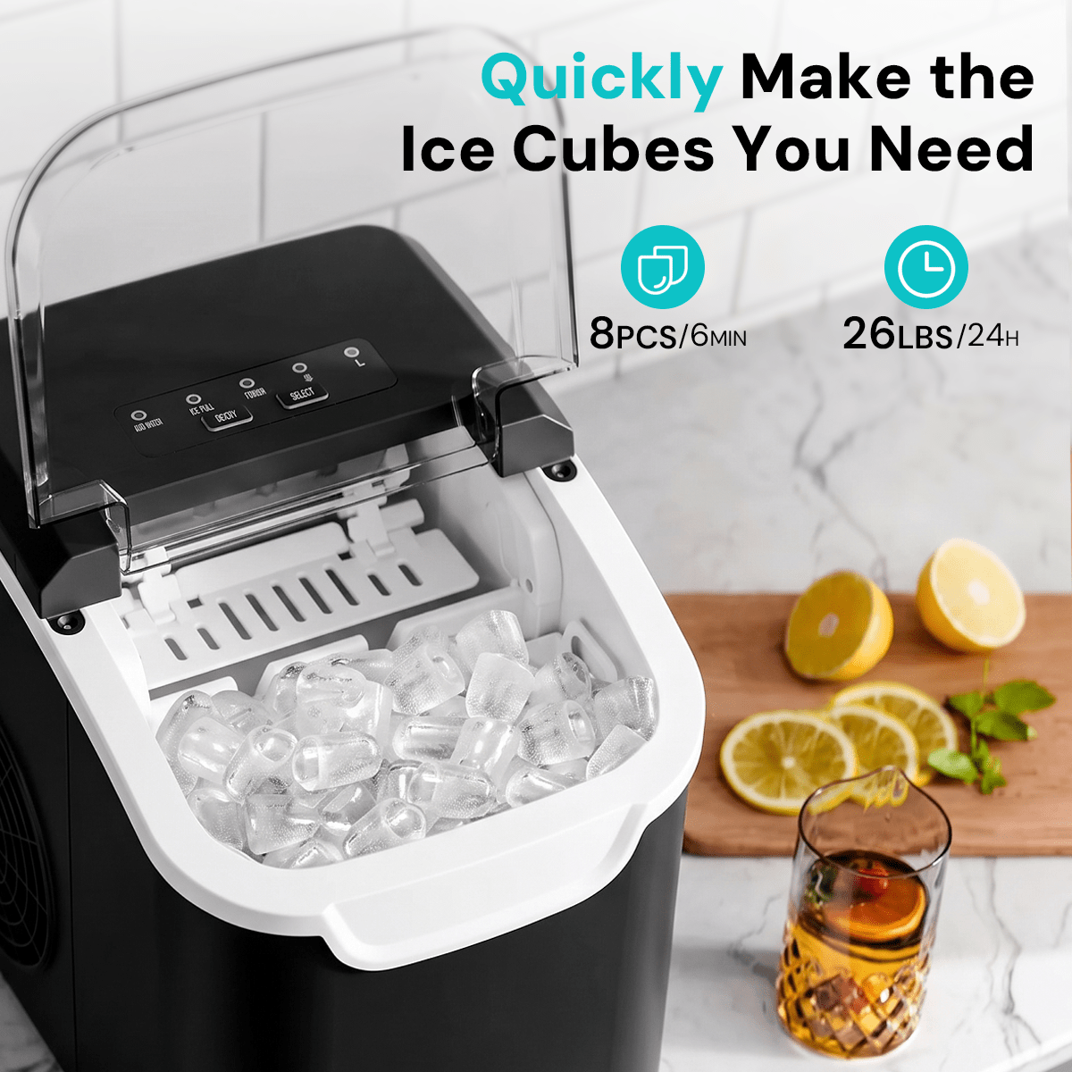 Kismile Ice Makers Countertop with Handle,8 Cubes in 6 Mins,Portable Ice Machine with Self-Cleaning for Home 58012RIM0 - Image 3