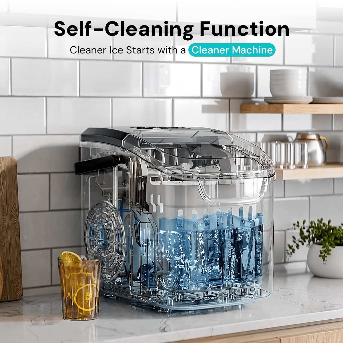 Kismile Ice Makers Countertop with Handle,8 Cubes in 6 Mins,Portable Ice Machine with Self-Cleaning for Home 58012RIM0 - Image 4