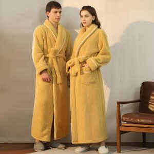 Bathrobe Unisex Coral Fleece Shawl Collar & Pockets