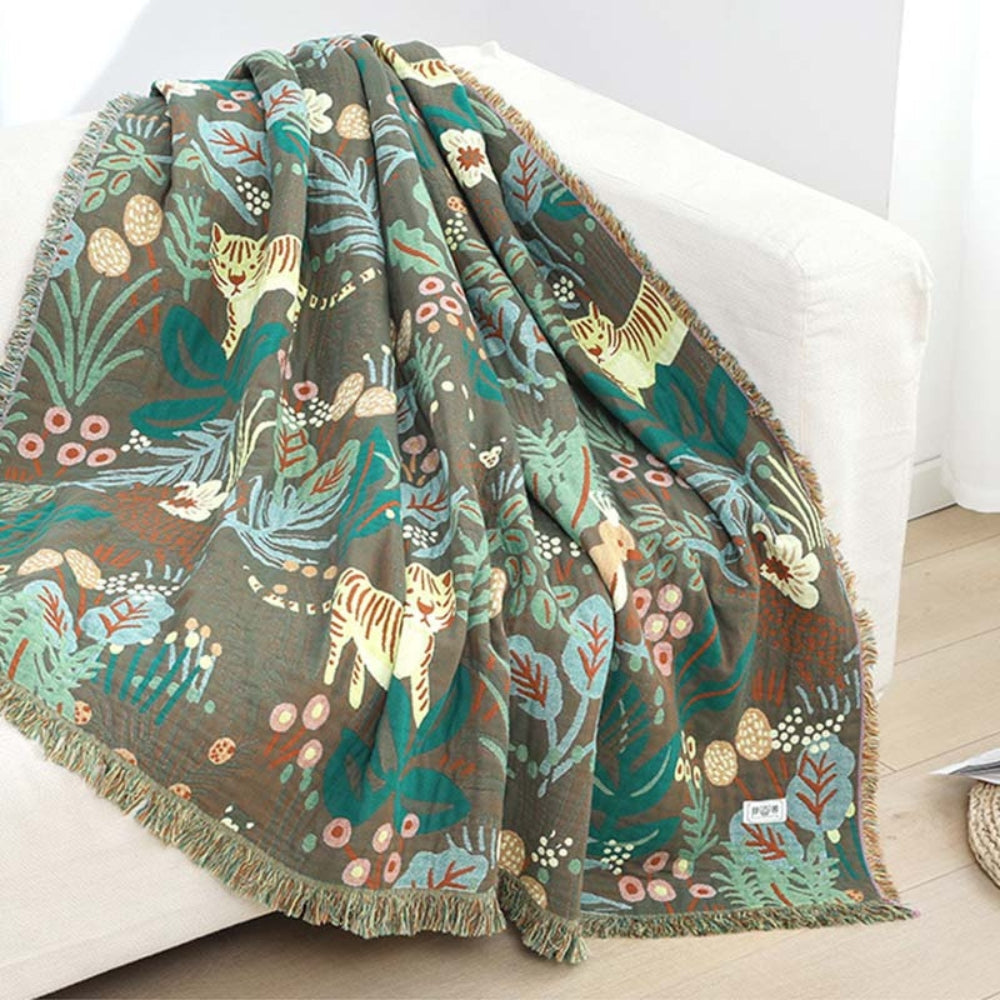 Cotton Blanket Reversible Jacquard Tassel Trim - Image 2