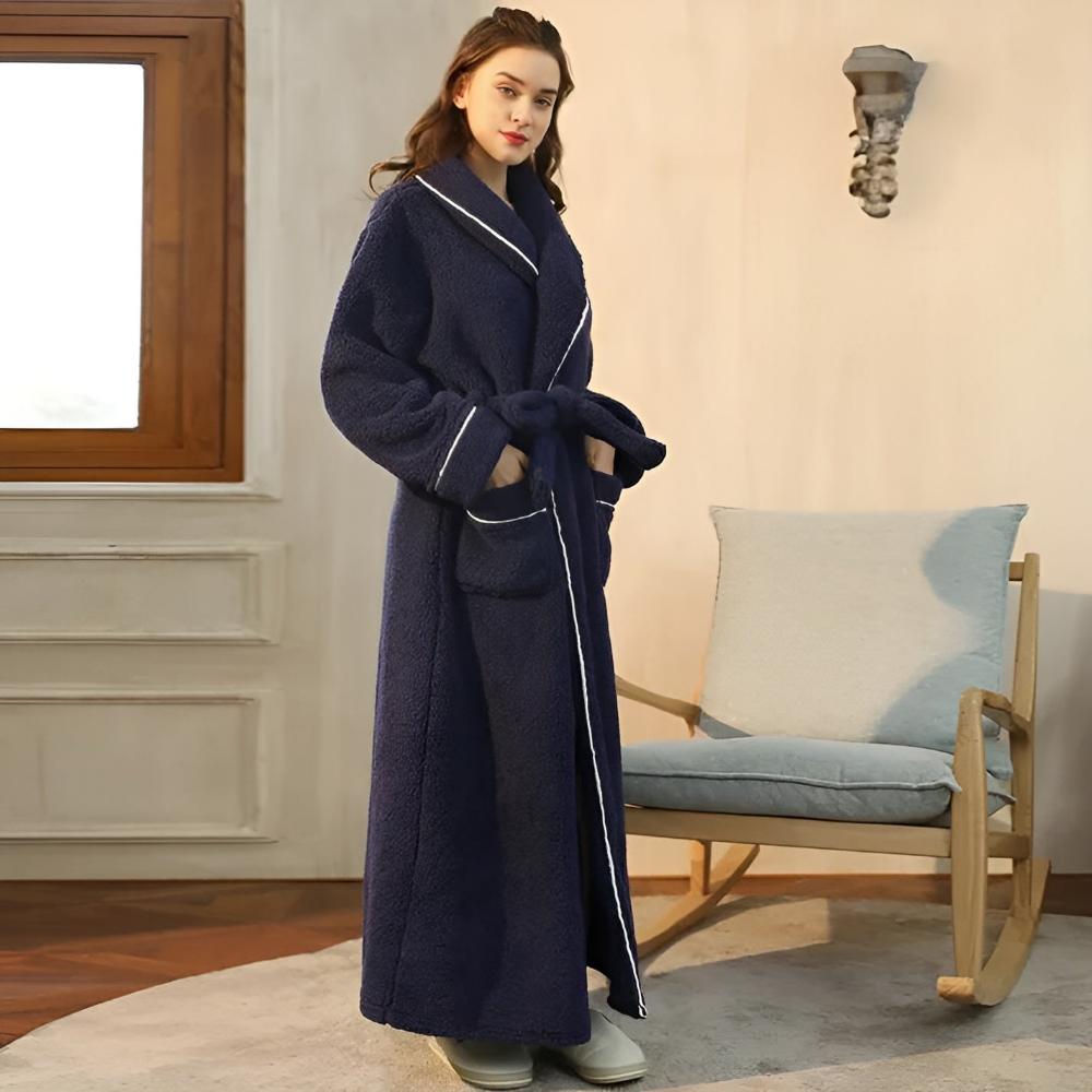 Bathrobe Unisex Coral Fleece Shawl Collar & Pockets - Image 5