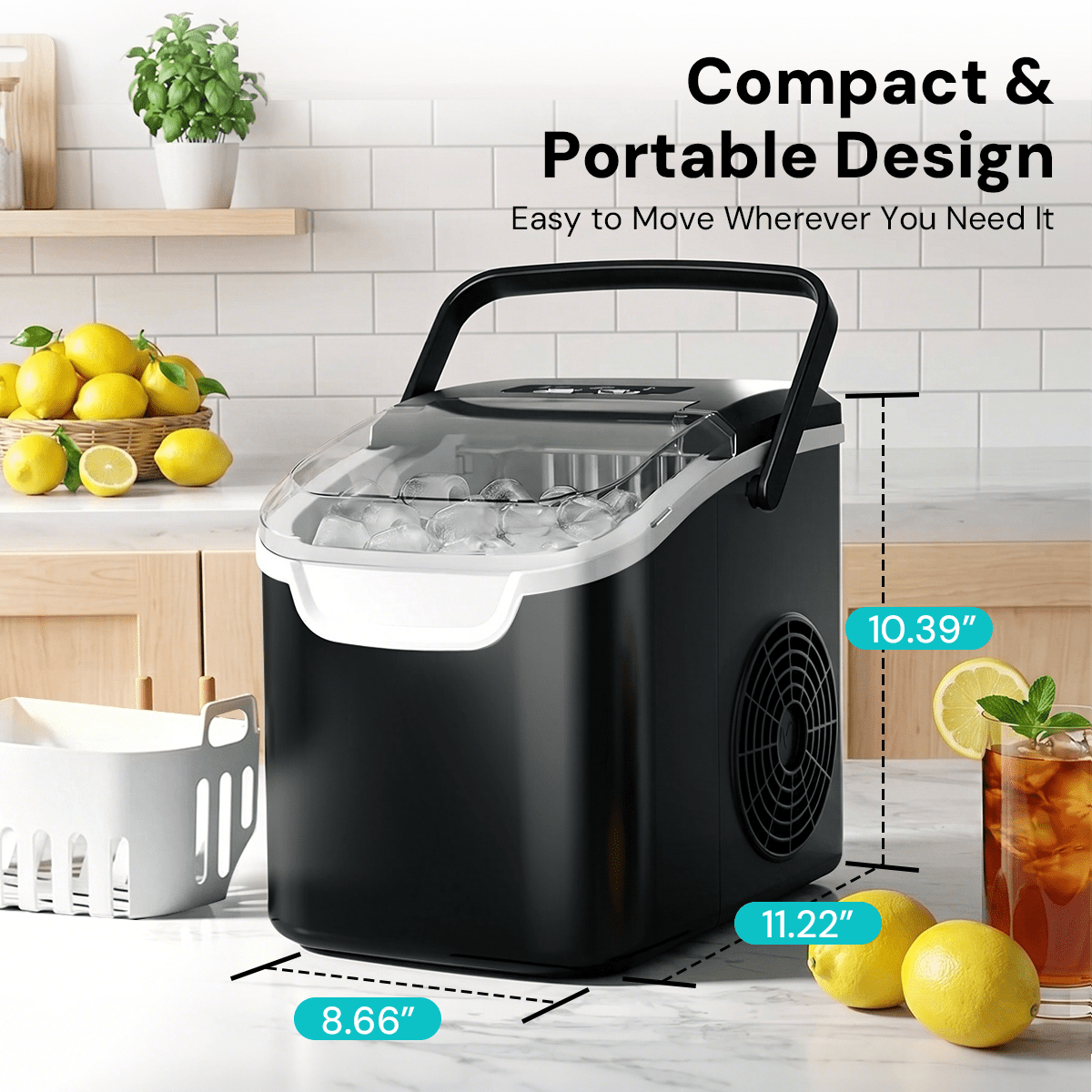 Kismile Ice Makers Countertop with Handle,8 Cubes in 6 Mins,Portable Ice Machine with Self-Cleaning for Home 58012RIM0 - Image 7