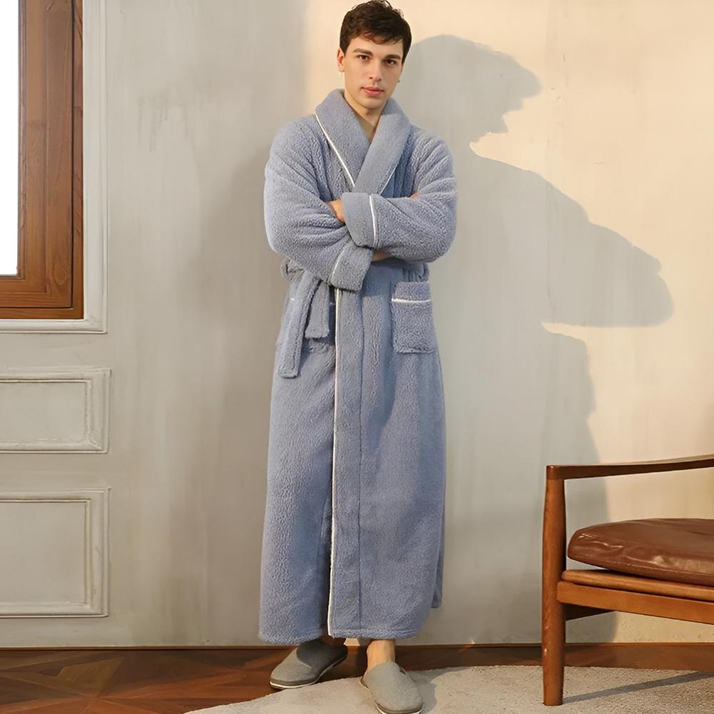 Bathrobe Unisex Coral Fleece Shawl Collar & Pockets - Image 8
