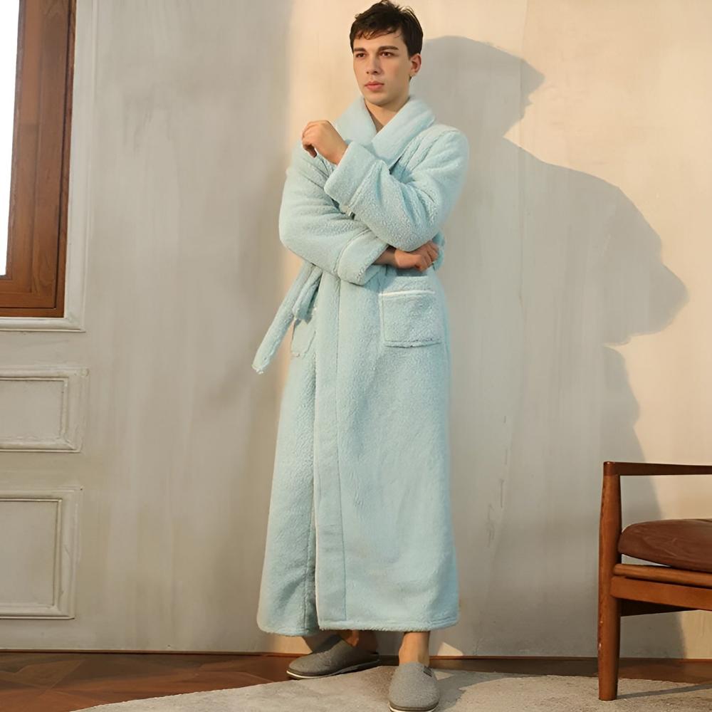 Bathrobe Unisex Coral Fleece Shawl Collar & Pockets - Image 11