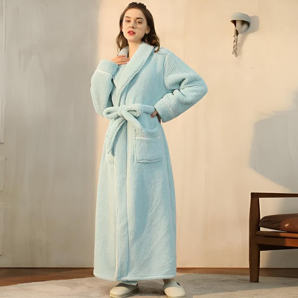 Bathrobe Unisex Coral Fleece Shawl Collar & Pockets - Image 12