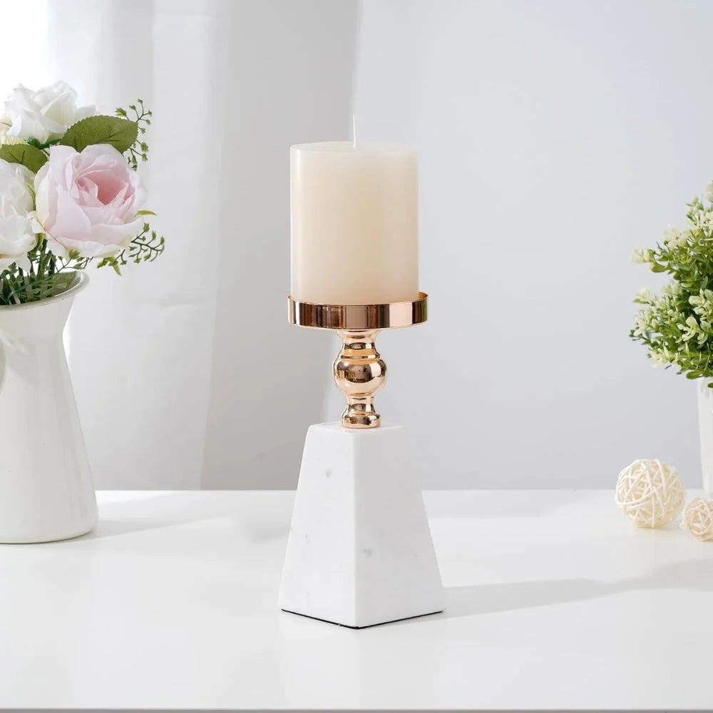 Candle Holder Marble Pyramid Gold Accent - Image 5