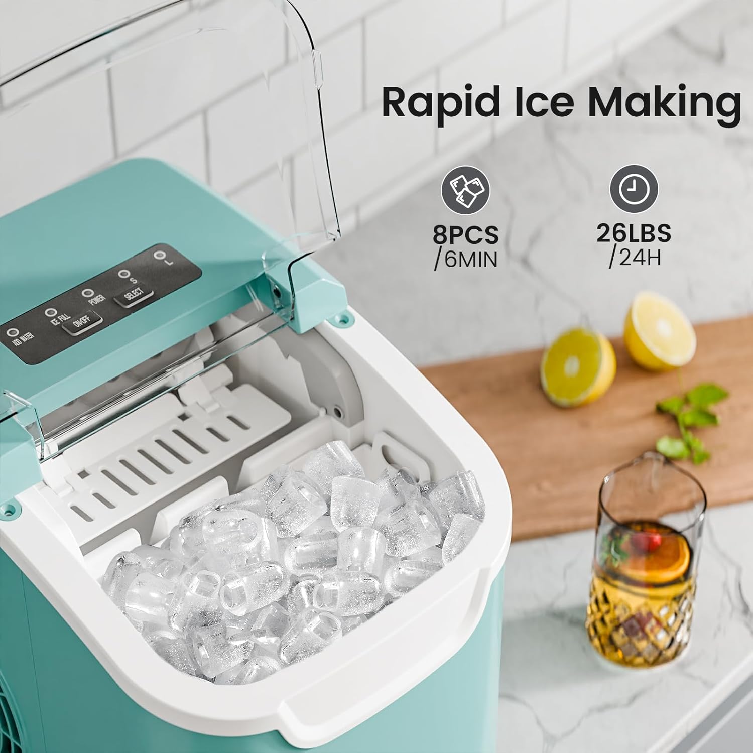 Kismile Ice Makers Countertop with Handle,8 Cubes in 6 Mins,Portable Ice Machine with Self-Cleaning for Home 58012RIM0 - Image 11