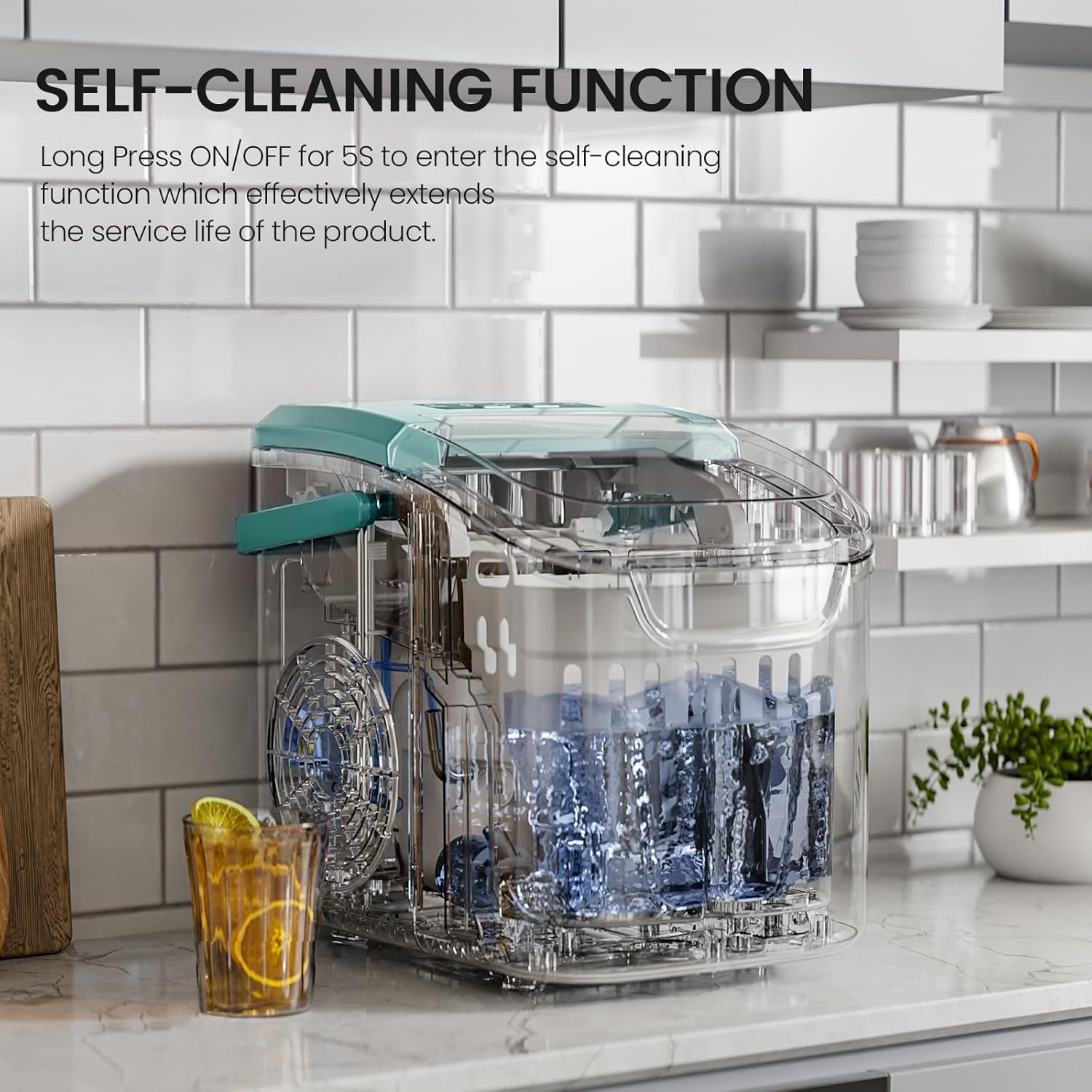 Kismile Ice Makers Countertop with Handle,8 Cubes in 6 Mins,Portable Ice Machine with Self-Cleaning for Home 58012RIM0 - Image 12