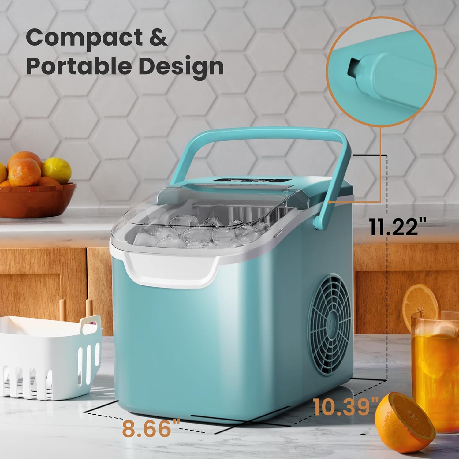 Kismile Ice Makers Countertop with Handle,8 Cubes in 6 Mins,Portable Ice Machine with Self-Cleaning for Home 58012RIM0 - Image 15