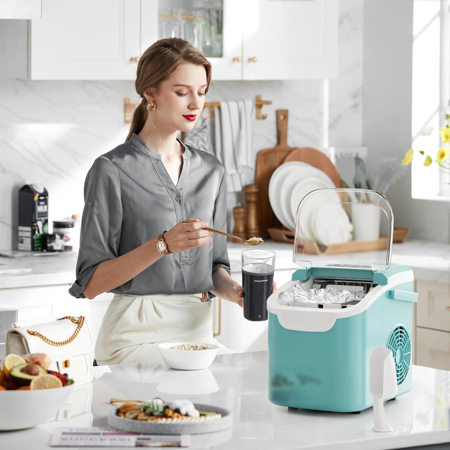 Kismile Ice Makers Countertop with Handle,8 Cubes in 6 Mins,Portable Ice Machine with Self-Cleaning for Home 58012RIM0 - Image 16