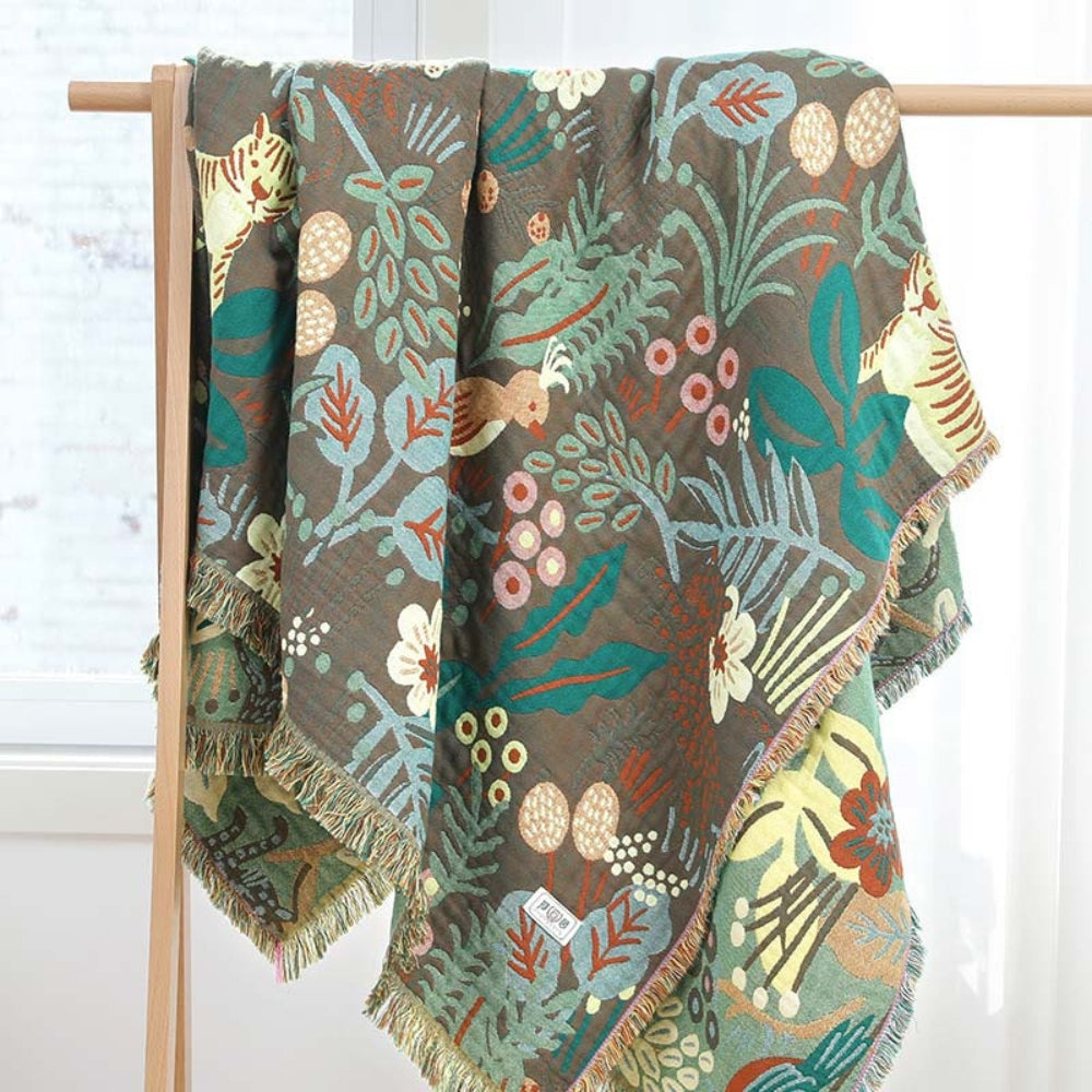 Cotton Blanket Reversible Jacquard Tassel Trim - Image 3