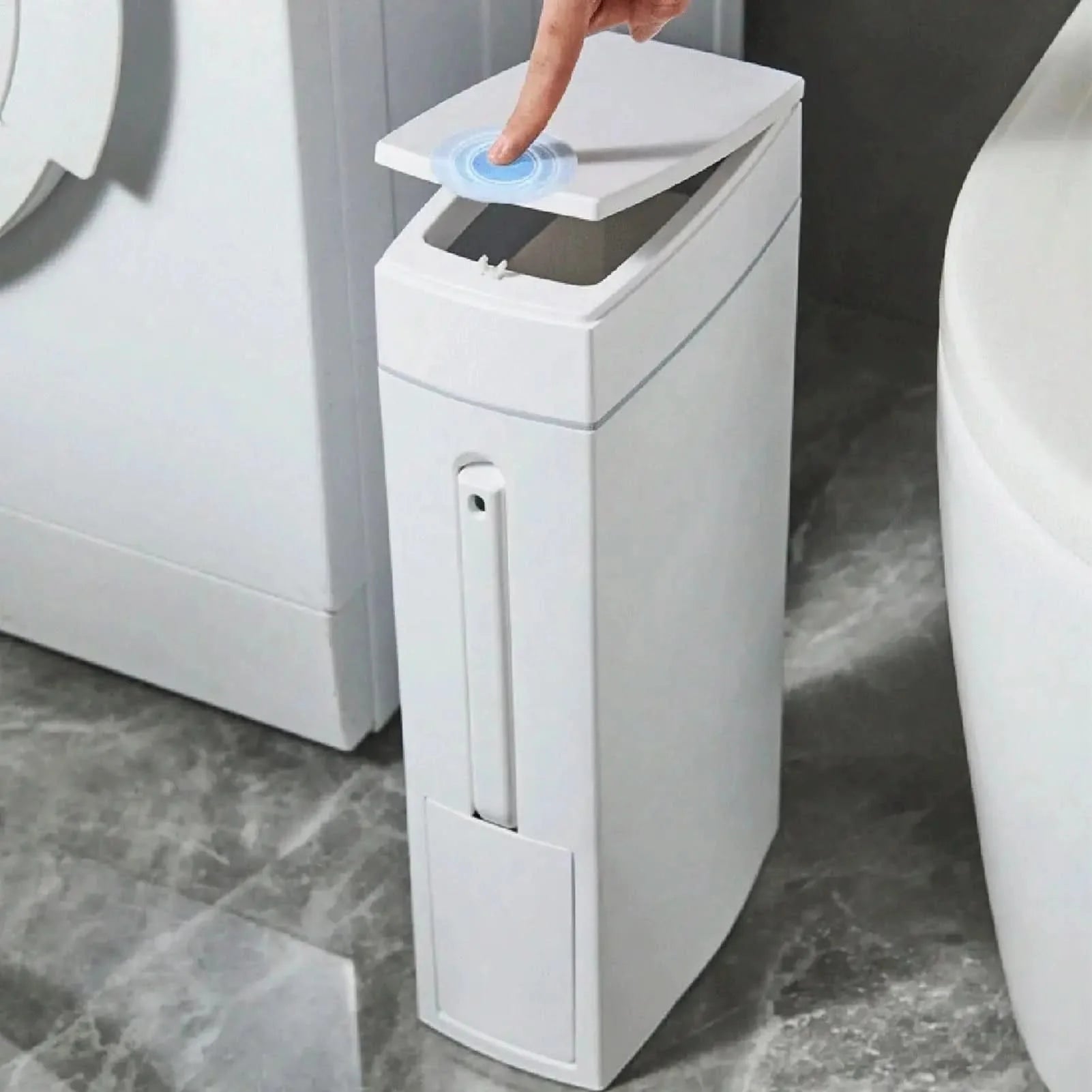 Bathroom Trash Bin Slim Space-Saving Integrated Brush