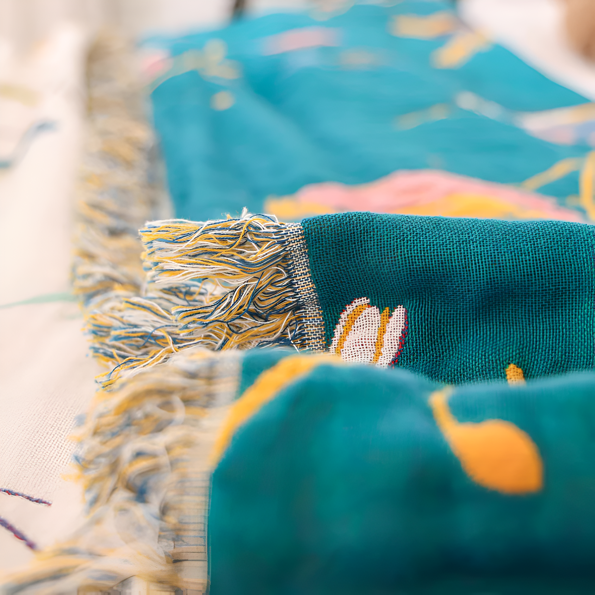 Cotton Blanket Bird Print Tassels Lightweight & Breathable - Image 6