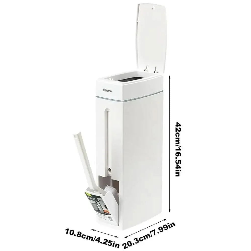 Bathroom Trash Bin Slim Space-Saving Integrated Brush - Image 2