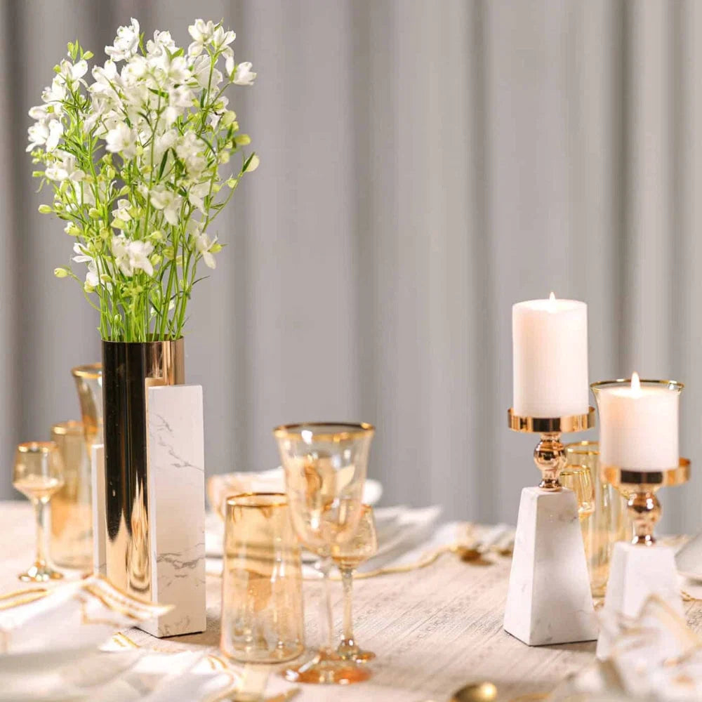 Candle Holder Marble Pyramid Gold Accent - Image 4