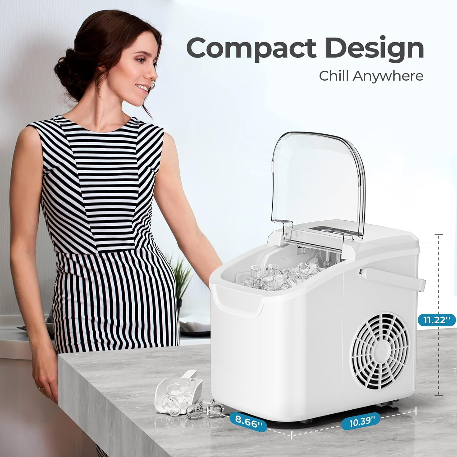 Kismile Ice Makers Countertop with Handle,8 Cubes in 6 Mins,Portable Ice Machine with Self-Cleaning for Home 58012RIM0 - Image 31