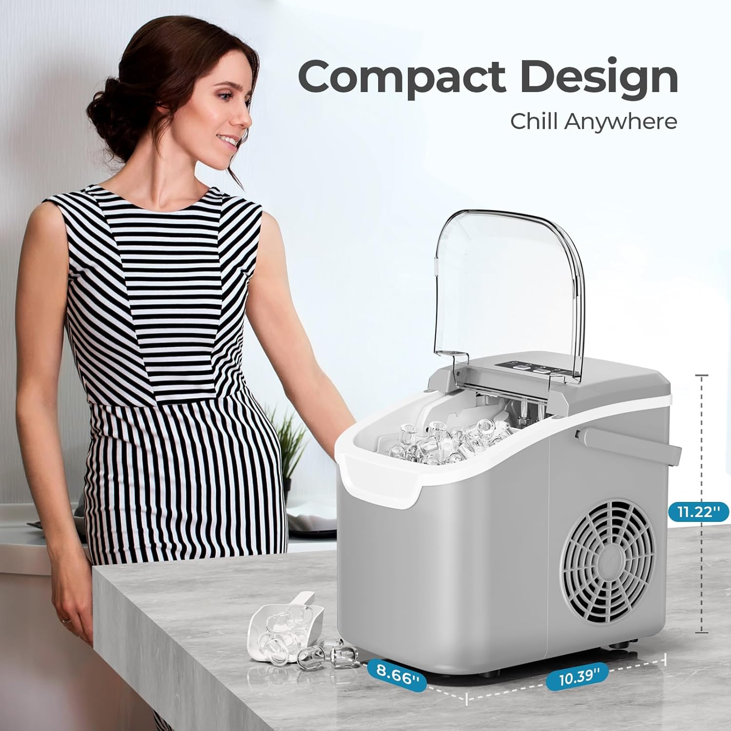 Kismile Ice Makers Countertop with Handle,8 Cubes in 6 Mins,Portable Ice Machine with Self-Cleaning for Home 58012RIM0 - Image 39