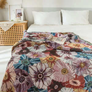 Throw Blanket Vintage Floral Cotton Polyester Blend Fringed Tassels