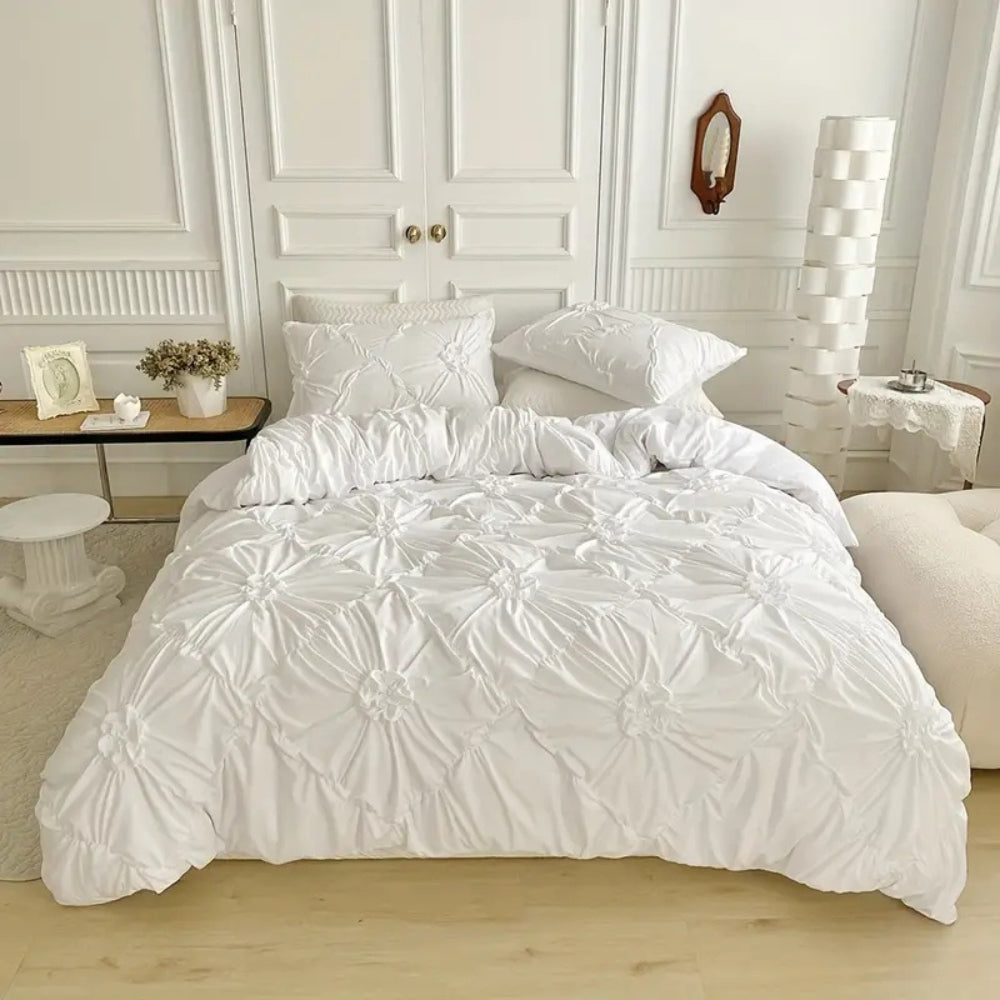 Duvet Cover Set Ruffle Pinch Pleat Zipper & Ties - Image 2